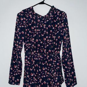 Navy Floral Ruched Maxi Dress - Urban Modesty